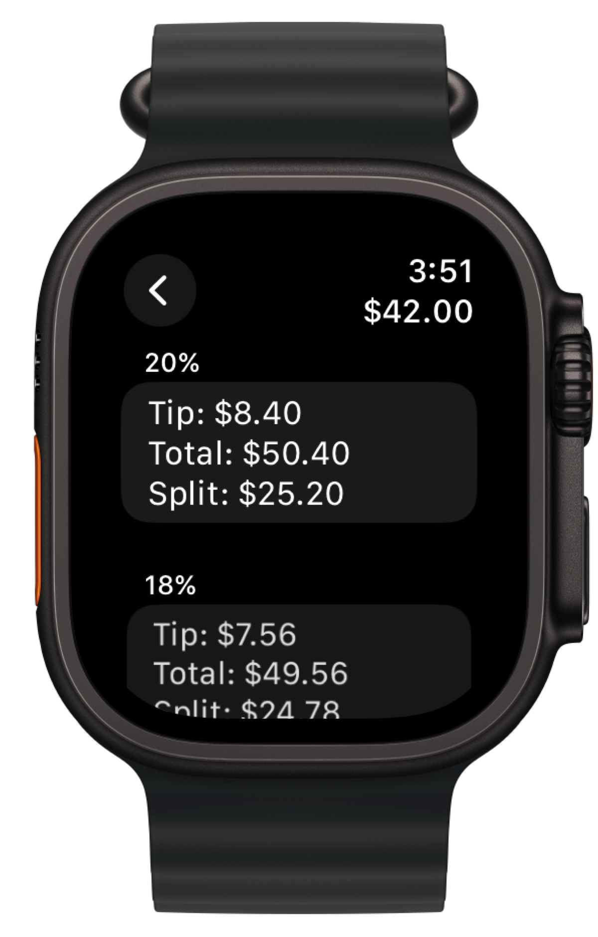 Calculi Tip Calculator Detail on Apple Watch